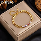316L Stainless Steel Square Zircon Bracelet Women Wrist Jewelry