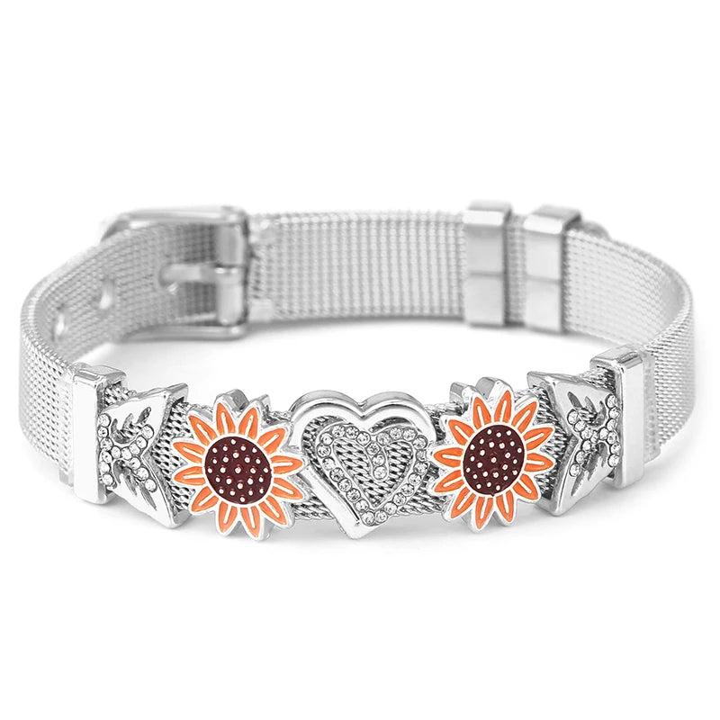 Stainless Steel Sunflower Love Beads Bracelet
