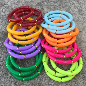 Bohemian Acrylic Bamboo Bracelet Set for Women - 3Pcs Elastic Bangles