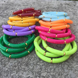 Bohemian Acrylic Bamboo Bracelet Set for Women - 3Pcs Elastic Bangles