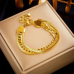 316L Stainless Steel Multi-Layer Chain Bracelet for Women Girl Bangles Non-fadin