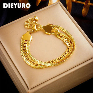 316L Stainless Steel Multi-Layer Chain Bracelet for Women Girl Bangles Non-fadin