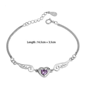 Silver Zircon Angel Wings Heart Bracelet for Women
