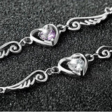 Silver Zircon Angel Wings Heart Bracelet for Women