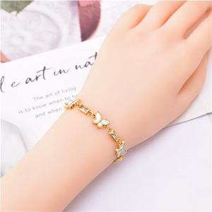 316L Stainless Steel Crystal Natural Shell Butterfly Bracelet for Women Girls