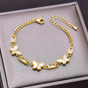 316L Stainless Steel Crystal Natural Shell Butterfly Bracelet for Women Girls