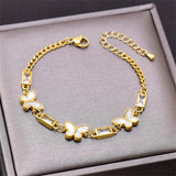316L Stainless Steel Crystal Natural Shell Butterfly Bracelet for Women Girls
