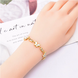 316L Stainless Steel Crystal Natural Shell Butterfly Bracelet for Women Girls