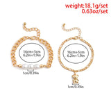 Irregular Baroque Pearl Chain Bracelets Set for Women Bear Pendant Bangles