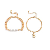 Irregular Baroque Pearl Chain Bracelets Set for Women Bear Pendant Bangles