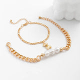 Irregular Baroque Pearl Chain Bracelets Set for Women Bear Pendant Bangles