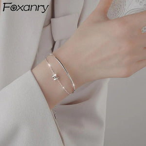Sparkling Zircon Geometric Silver Bracelet