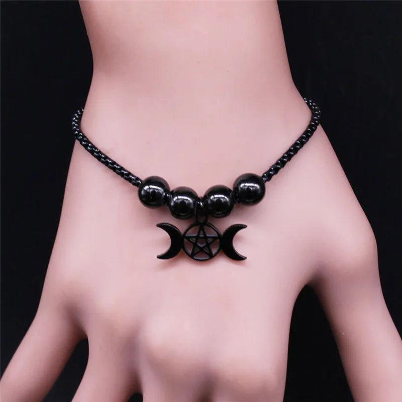 Goth Wicca Triple Moon Ghost BC Band Bracelet Flower Hecate Wheel