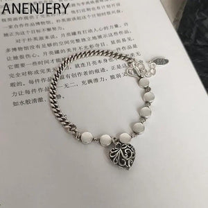 Silver Chain Love Heart Link Bracelet Crystal Bracelets Bangles For Women