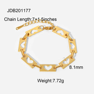 Heart Chain Bracelet 18K Plated Stainless Steel for Women