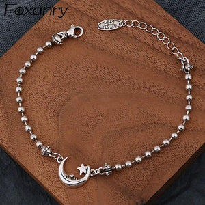 Foxanry Silver Punk Bracelet Moon Stars Chain Bangle Party Jewelry