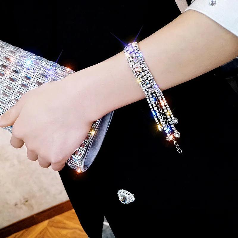Full Rhinestone Bracelet Long Tassel Crystal Bangles