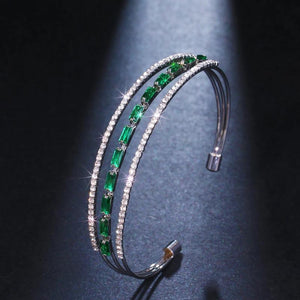 JMK Emerald 3 Layers Silver Bracelet Cubic Zircon Women Bridal Jewelry