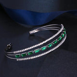 JMK Emerald 3 Layers Silver Bracelet Cubic Zircon Women Bridal Jewelry