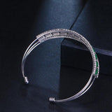 JMK Emerald 3 Layers Silver Bracelet Cubic Zircon Women Bridal Jewelry