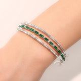 JMK Emerald 3 Layers Silver Bracelet Cubic Zircon Women Bridal Jewelry