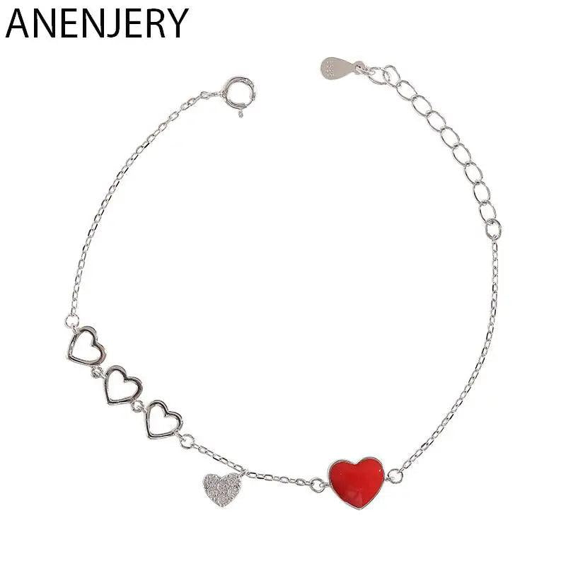 Silver Red Heart Bracelet Zircon Jewelry for Women S-B264