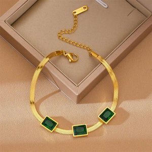 316L Stainless Steel Green Crystal Bracelet Snake Chain Wrist Jewelry