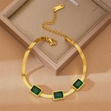 316L Stainless Steel Green Crystal Bracelet Snake Chain Wrist Jewelry