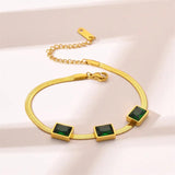 316L Stainless Steel Green Crystal Bracelet Snake Chain Wrist Jewelry
