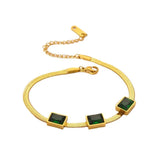 316L Stainless Steel Green Crystal Bracelet Snake Chain Wrist Jewelry