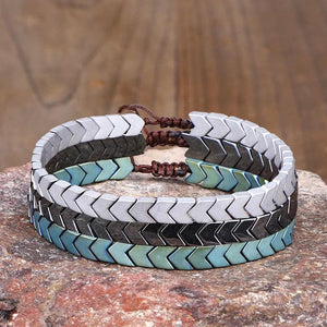 Natural Hematite Bracelet Men Women Adjustable Yoga Arrows Gift