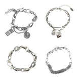 Vintage Thick Chain Bracelet with Silver Moon Star Heart Pendant