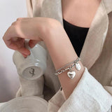 Vintage Thick Chain Bracelet with Silver Moon Star Heart Pendant