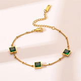 Vintage Green Zircon Chain Bracelet Women Jewelry