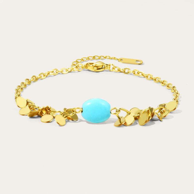 YACHAN Stainless Steel Chain Bracelet Turquoise Stone Jewelry