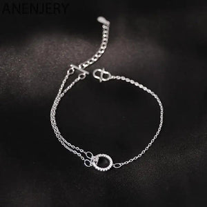 Silver CZ Geometric Double Layer Bracelet for Women