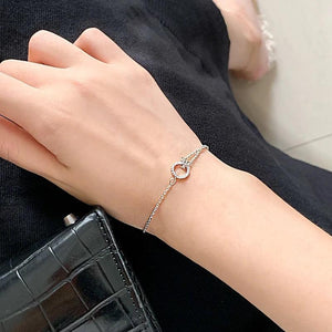 Silver CZ Geometric Double Layer Bracelet for Women