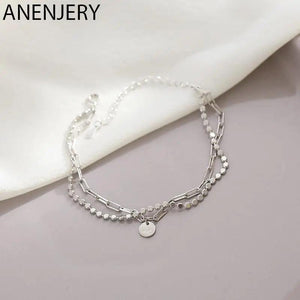 Silver Double Layer Round Disc Lucky Pendant Bracelet for Women