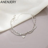 Silver Double Layer Round Disc Lucky Pendant Bracelet for Women