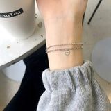 Silver Double Layer Round Disc Lucky Pendant Bracelet for Women