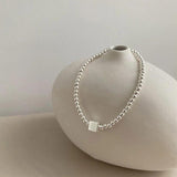 Silver Squ Heart Pendant Bracelet Beads Chain