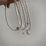 Silver Squ Heart Pendant Bracelet Beads Chain