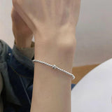 Silver Squ Heart Pendant Bracelet Beads Chain