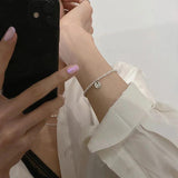 Silver Squ Heart Pendant Bracelet Beads Chain