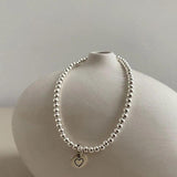 Silver Squ Heart Pendant Bracelet Beads Chain