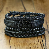 Men's Leather Bracelet Set Wide Wristband Cross Charm Punk Jewelry