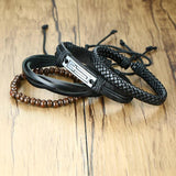 Men's Leather Bracelet Set Wide Wristband Cross Charm Punk Jewelry