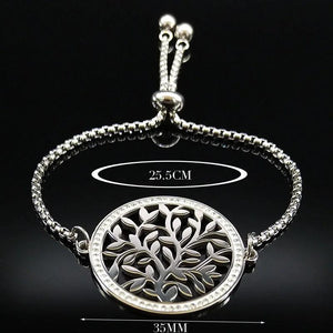 Tree of Life Crystal Stainless Steel Women Silver Bracelet