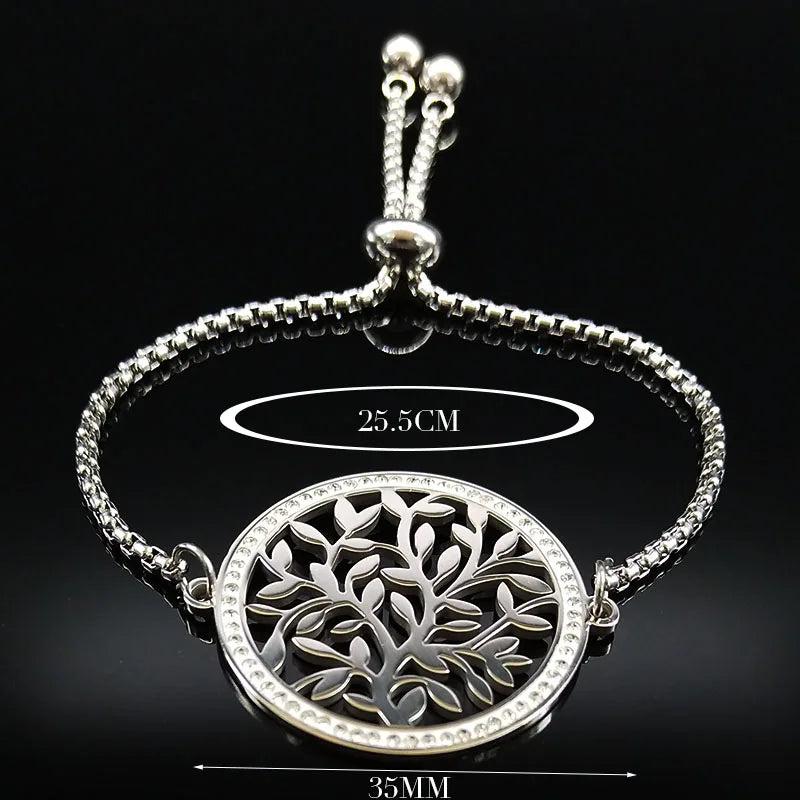 Tree of Life Crystal Stainless Steel Women Silver Bracelet
