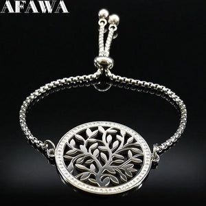 Tree of Life Crystal Stainless Steel Women Silver Bracelet